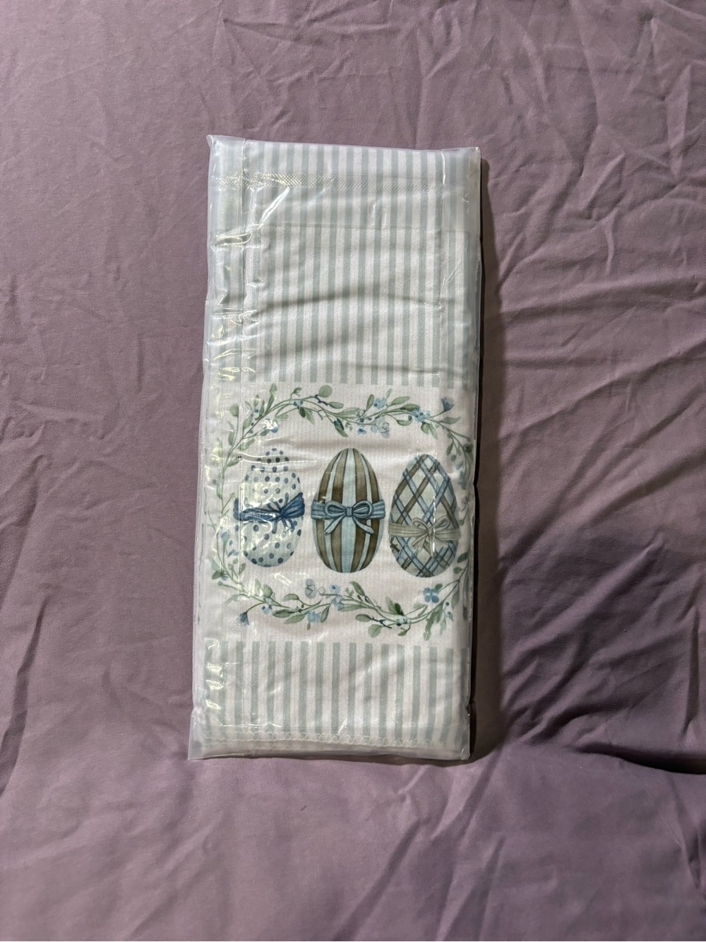Decorative Easter Egg Stripe Kitchen Towel - Blue & Green